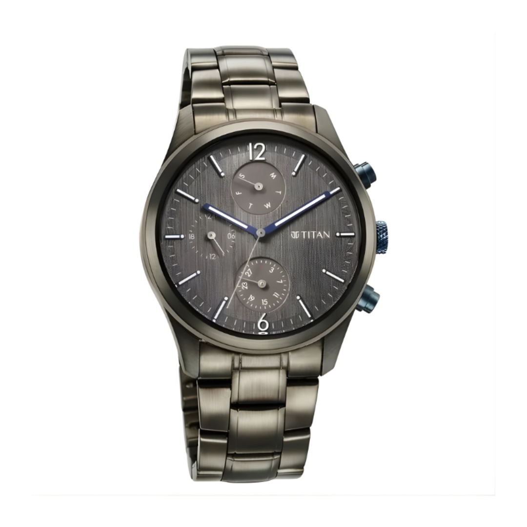 Titan 1805KM07 | Titan Neo Splash Quartz Multifunction Anthracite Dial Stainless Steel Strap Watch for Men