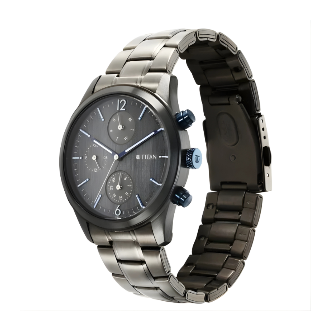 Titan 1805KM07 | Titan Neo Splash Quartz Multifunction Anthracite Dial Stainless Steel Strap Watch for Men