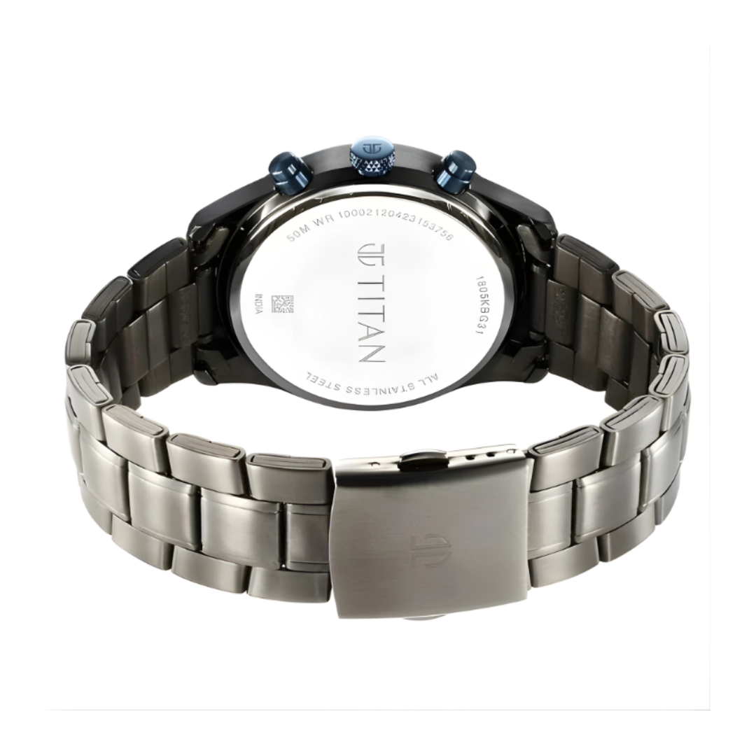 Titan 1805KM07 | Titan Neo Splash Quartz Multifunction Anthracite Dial Stainless Steel Strap Watch for Men