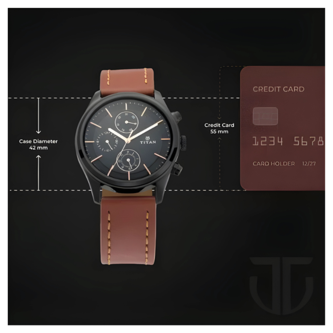 Titan 1805NL01 | Titan Workwear Multifunction Black Dial Brown Leather Strap Watch For Men