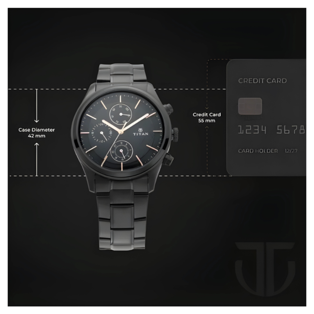 Titan 1805NM01 | Titan Workwear Multifunction Black Round Dial Black Metal Strap Watch For Men