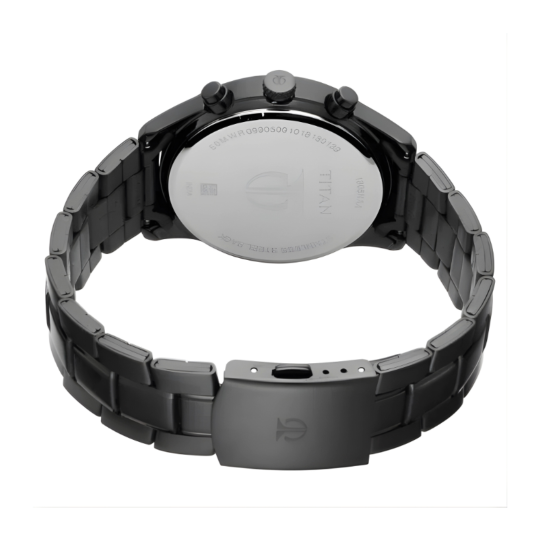 Titan 1805NM01 | Titan Workwear Multifunction Black Round Dial Black Metal Strap Watch For Men