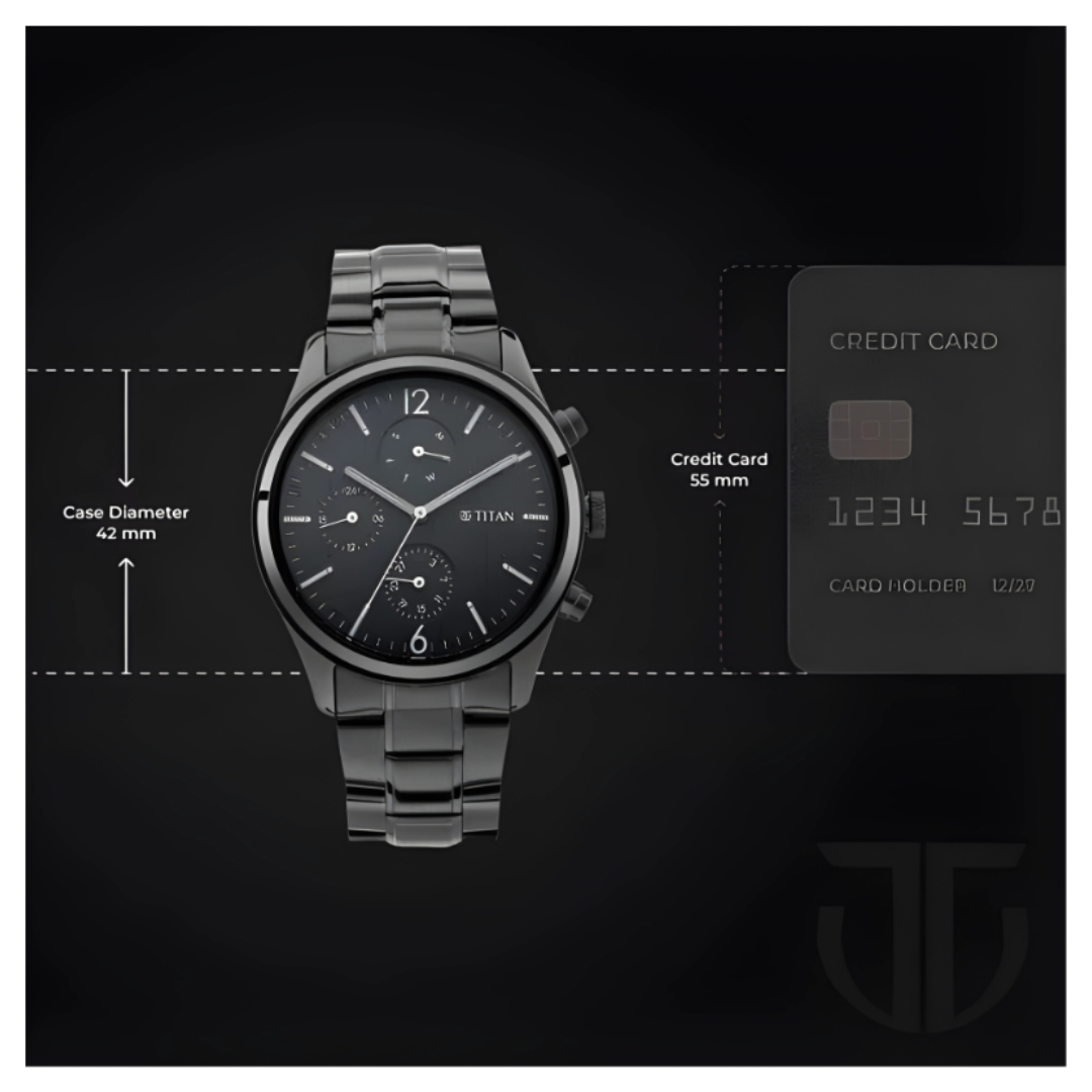 Titan 1805NM02 | Titan Workwear Multifunction Black Dial Black Metal Strap Watch For Men