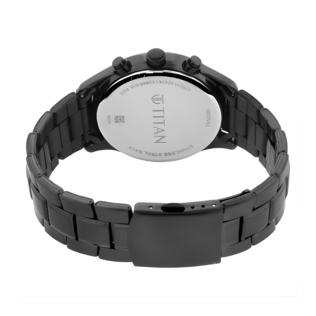 Titan 1805NM02 | Titan Workwear Multifunction Black Dial Black Metal Strap Watch For Men