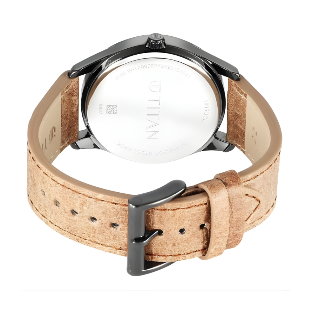Titan 1805QL02 | Titan Solar Black Dial Quartz Multifunction Leather Strap watch for Men