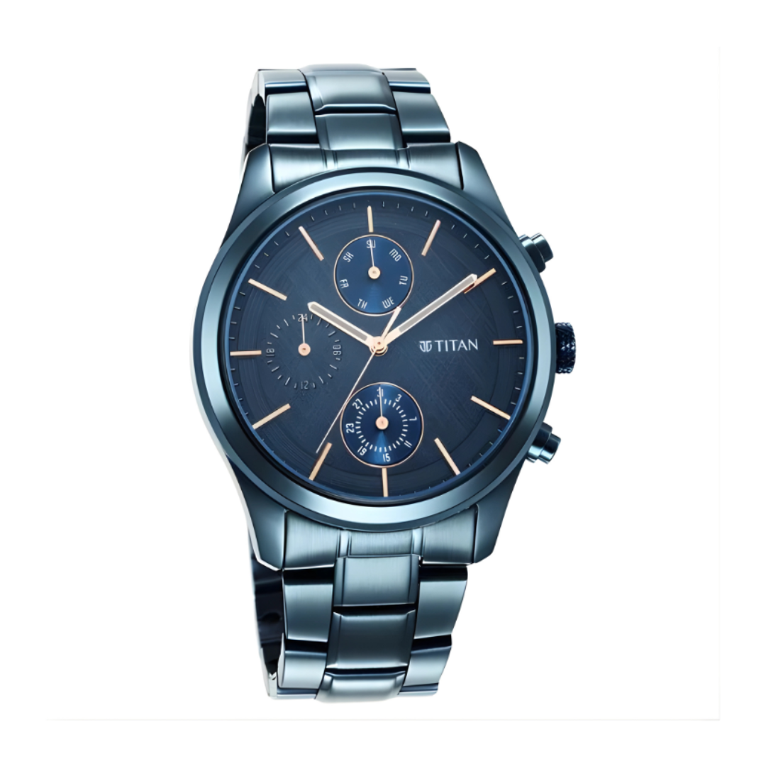 Titan 1805QM01 | Titan Neo Splash Quartz Analog with Date Blue Dial Blue Stainless Steel Strap Watch For Men