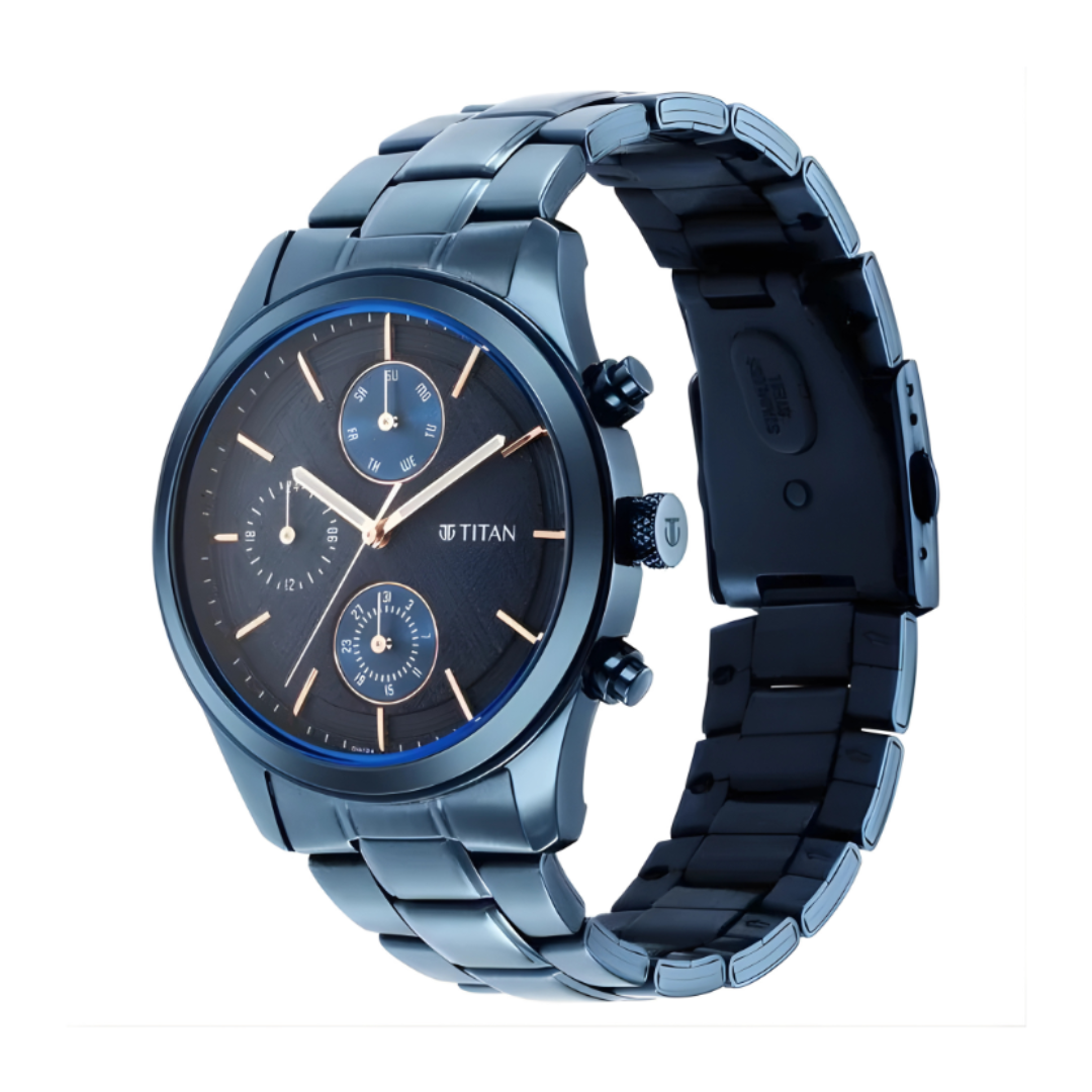 Titan 1805QM01 | Titan Neo Splash Quartz Analog with Date Blue Dial Blue Stainless Steel Strap Watch For Men
