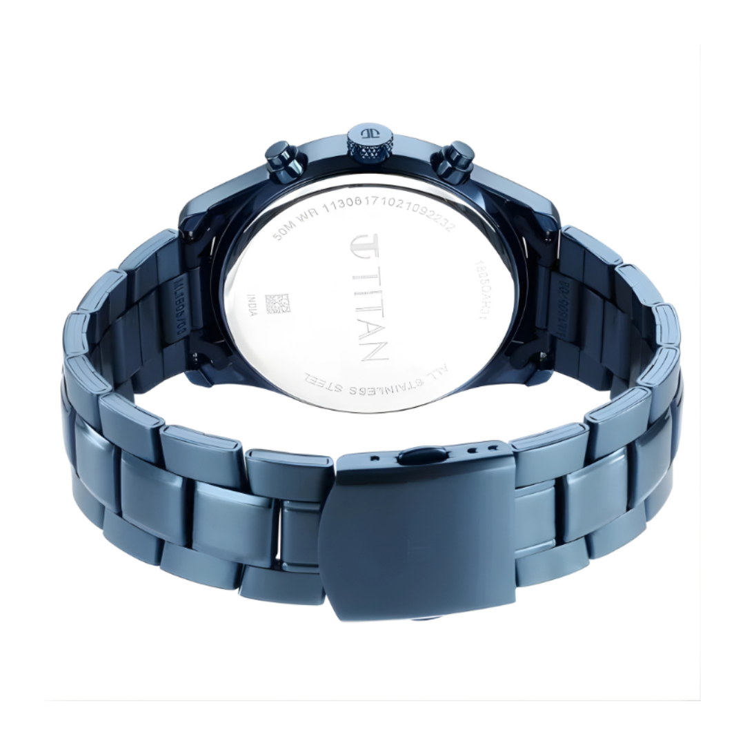 Titan 1805QM01 | Titan Neo Splash Quartz Analog with Date Blue Dial Blue Stainless Steel Strap Watch For Men