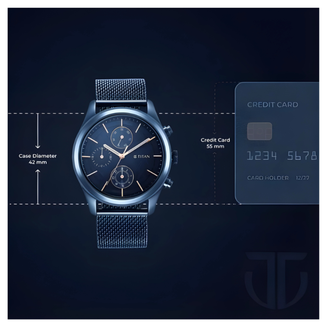 Titan 1805QM02 | Titan Men's Sartorial Neo Splash: Blue Dial Multifunction Watch with Mesh Strap