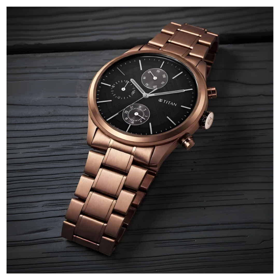 Titan 1805QM04 | Titan Neo Splash Quartz Multifunction Black Dial Stainless Steel Strap Watch for Men - 42 mm Case Size - Medium Dial