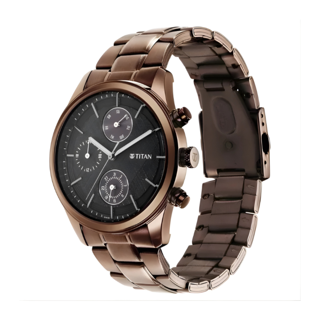 Titan 1805QM04 | Titan Neo Splash Quartz Multifunction Black Dial Stainless Steel Strap Watch for Men - 42 mm Case Size - Medium Dial