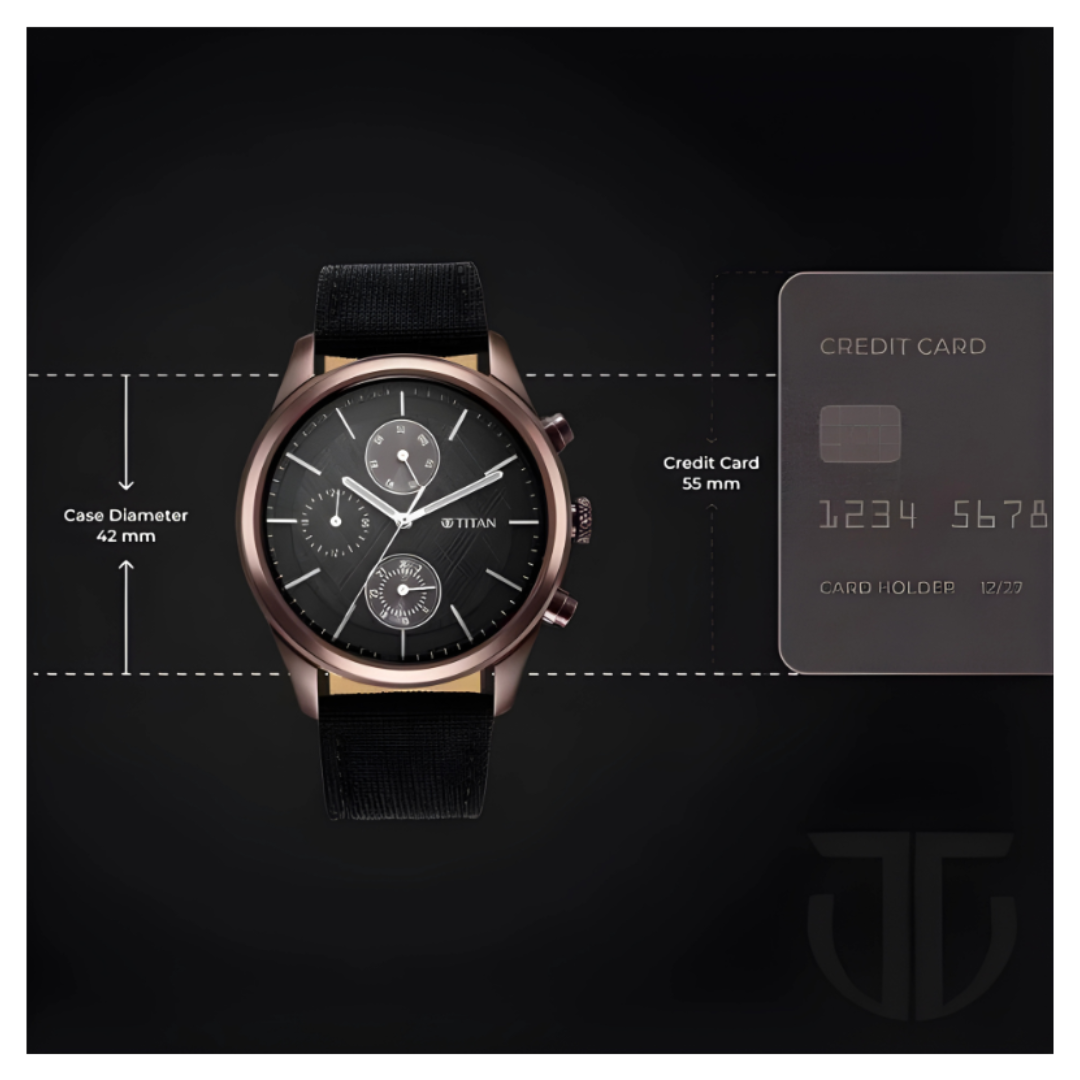 Titan 1805QP01 | Titan Men's Infinity Chrono watch: Precise Blue Dial, Rose Gold Highlights, Durable Leather Strap