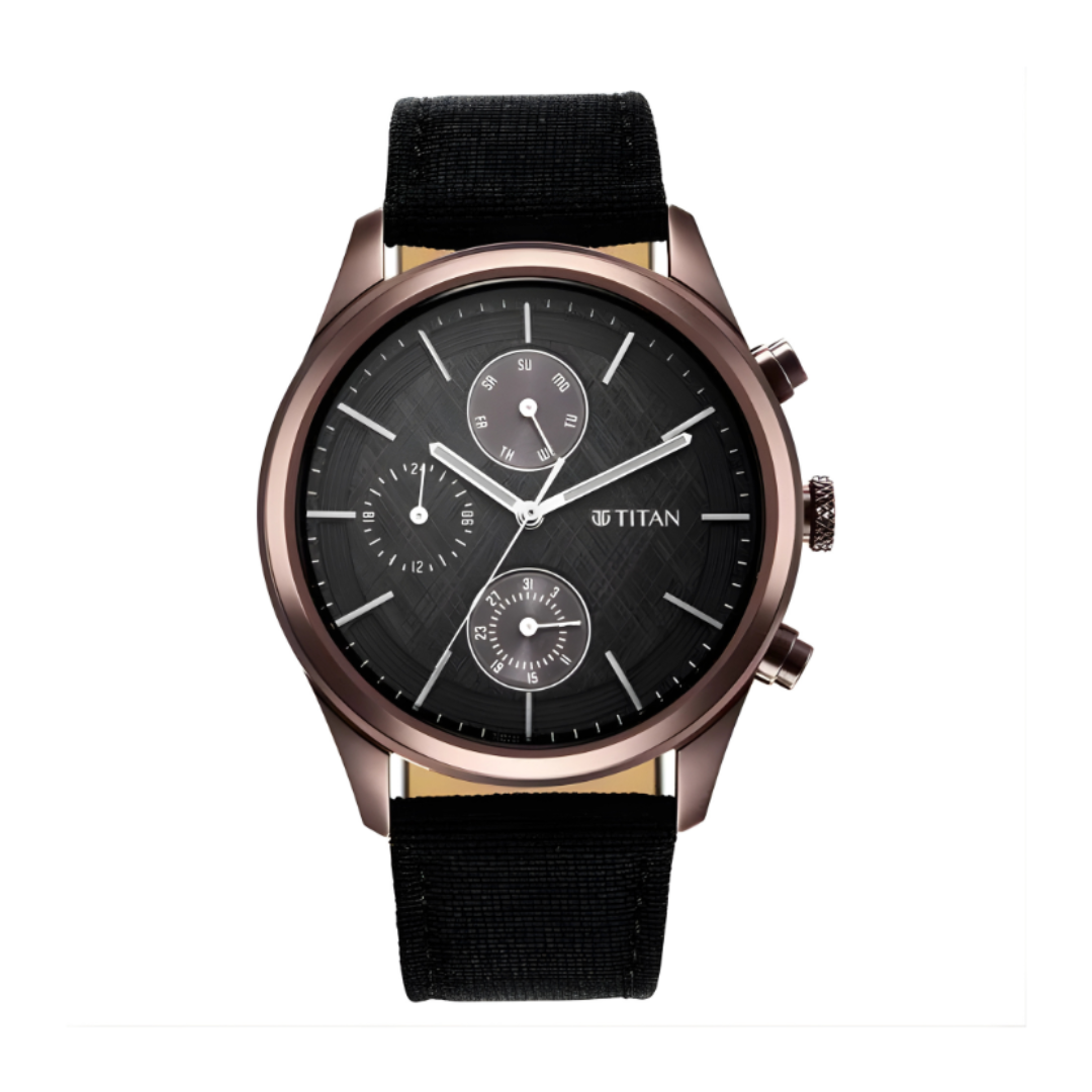 Titan 1805WL01 | Titan Workwear Grey Dial Quartz Multifunction Leather Strap watch for Men