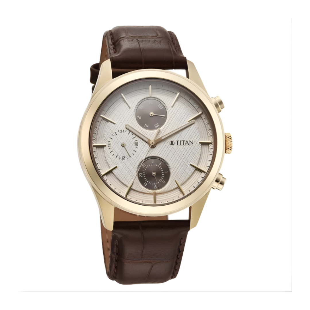 Titan 1805WL03 | Titan Classique Neo Splash Analog with Cream Dial Brown Leather Strap Watch for Men