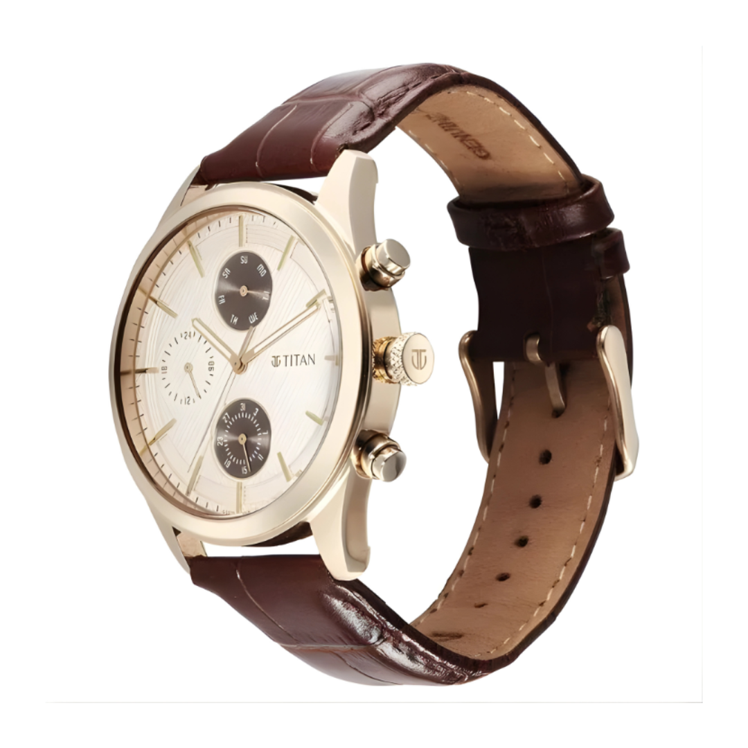 Titan 1805WL03 | Titan Classique Neo Splash Analog with Cream Dial Brown Leather Strap Watch for Men