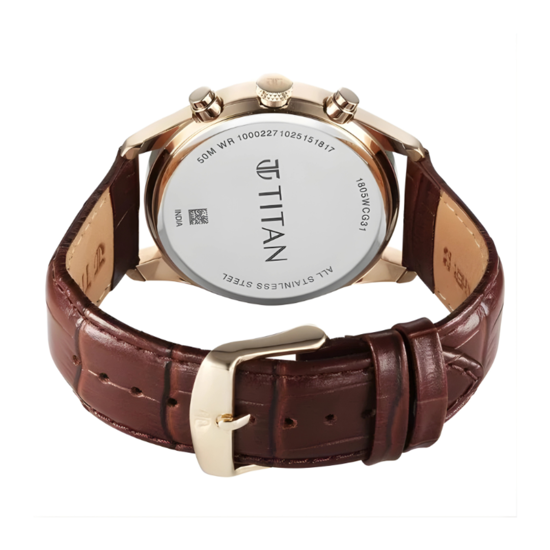 Titan 1805WL03 | Titan Classique Neo Splash Analog with Cream Dial Brown Leather Strap Watch for Men