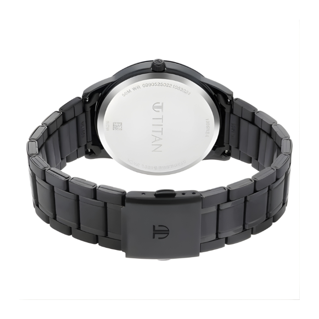 Titan 1806NM01 | Titan Minimals Quartz Analog with Date Black Dial Black Metal Strap Watch For Men