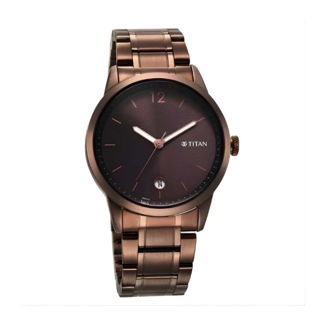 Titan 1806QM03 | Titan Neo Splash Brown Dial Analog with Date Stainless Steel Strap Watch for Men