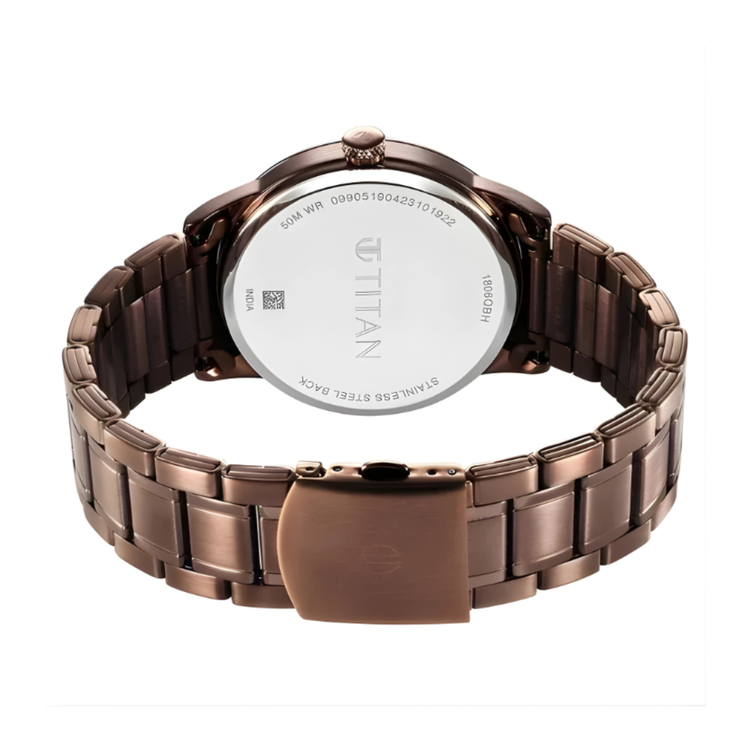 Titan 1806QM03 | Titan Neo Splash Brown Dial Analog with Date Stainless Steel Strap Watch for Men