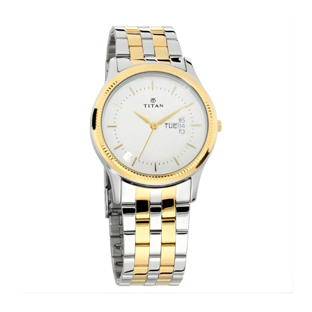Titan 1824BM01 | Titan Quartz Analog with Day and Date Silver Dial Stainless Steel Strap Watch for Men