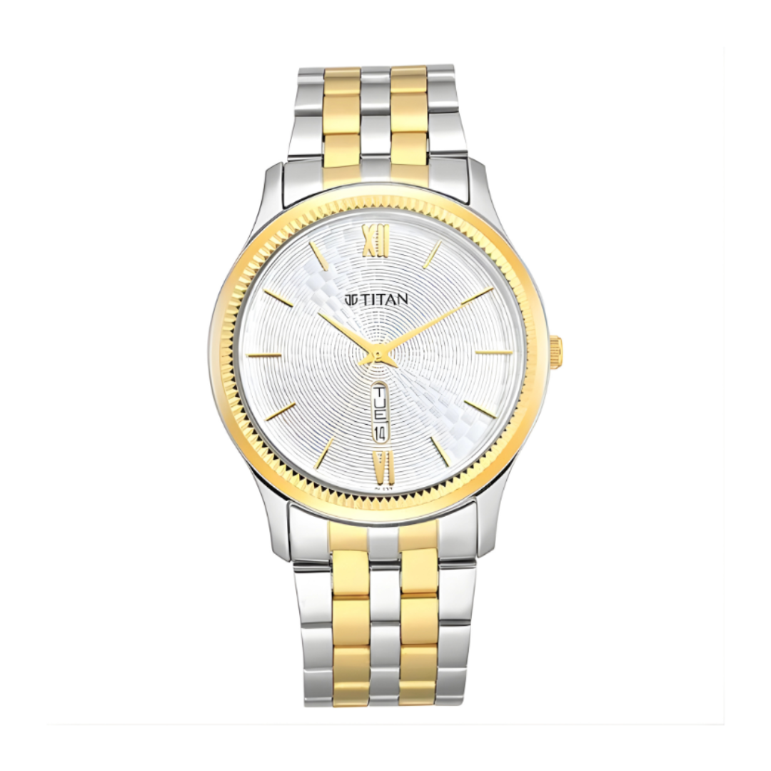 Titan 1824BM02 | Titan Metal White Dial Analog with Day and Date Metal Strap watch for Men