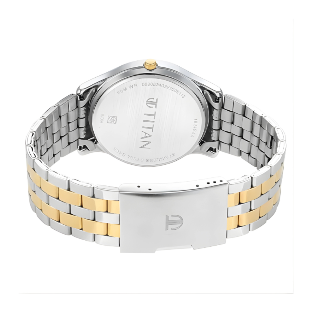 Titan 1824BM02 | Titan Metal White Dial Analog with Day and Date Metal Strap watch for Men