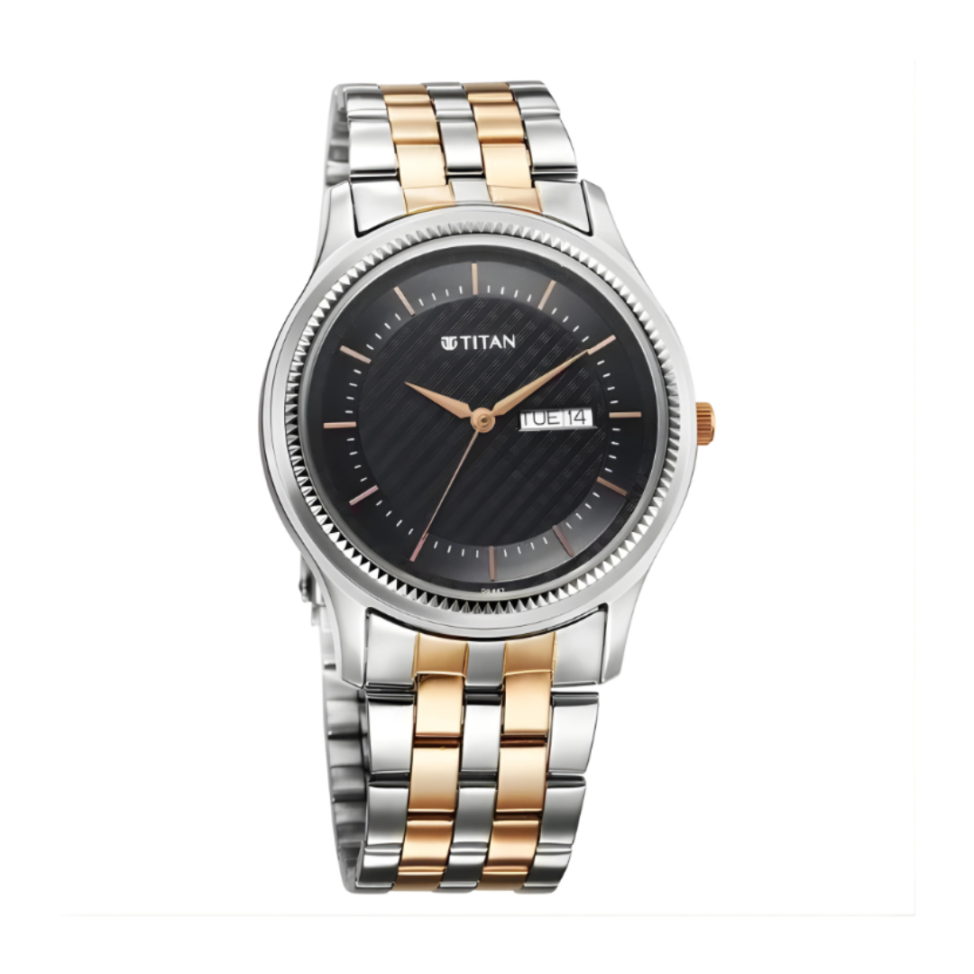 Titan 1824KM02 | Titan Karishma Quartz Analog with Day and Date Blue Dial Stainless Steel Strap Watch For Men
