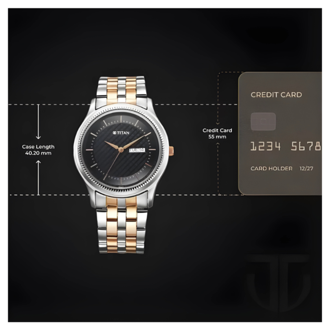 Titan 1824KM02 | Titan Karishma Quartz Analog with Day and Date Blue Dial Stainless Steel Strap Watch For Men