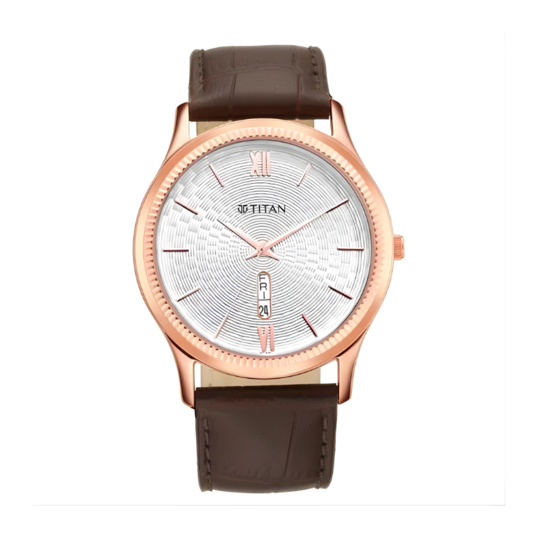 Titan 1824WL02 | Titan Analog with Day and Date White Dial Leather Strap watch for Men