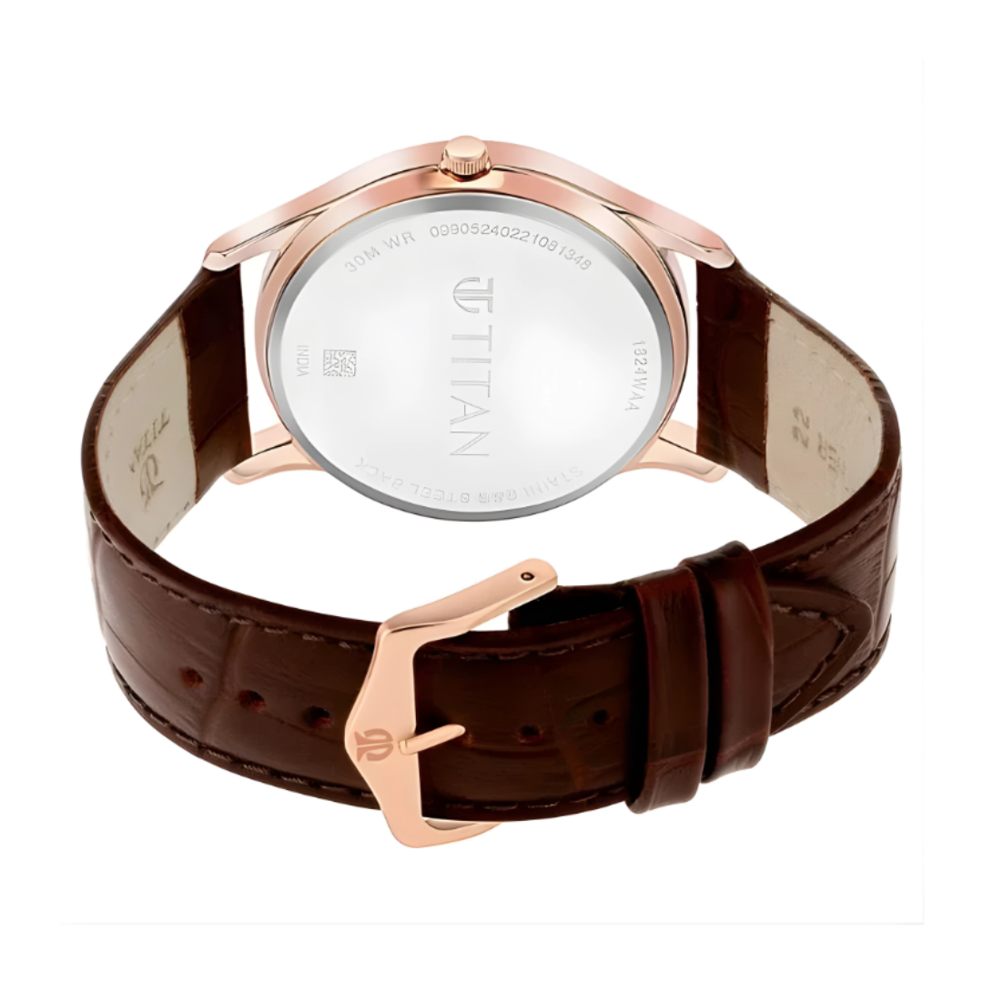 Titan 1824WL02 | Titan Analog with Day and Date White Dial Leather Strap watch for Men