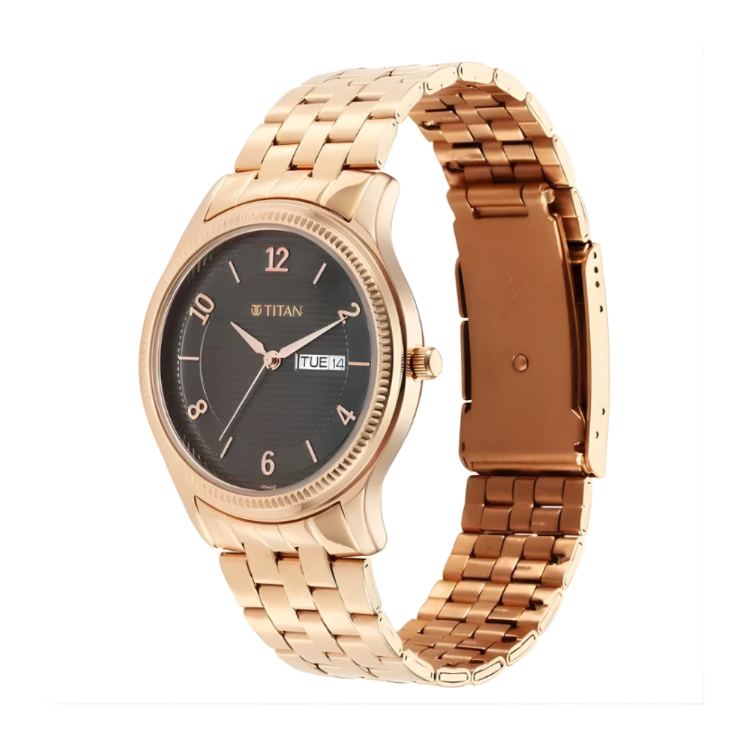 Titan 1824WM01 | Titan Karishma Brown Dial Analog with Day and Date Stainless Steel Strap Watch for Men