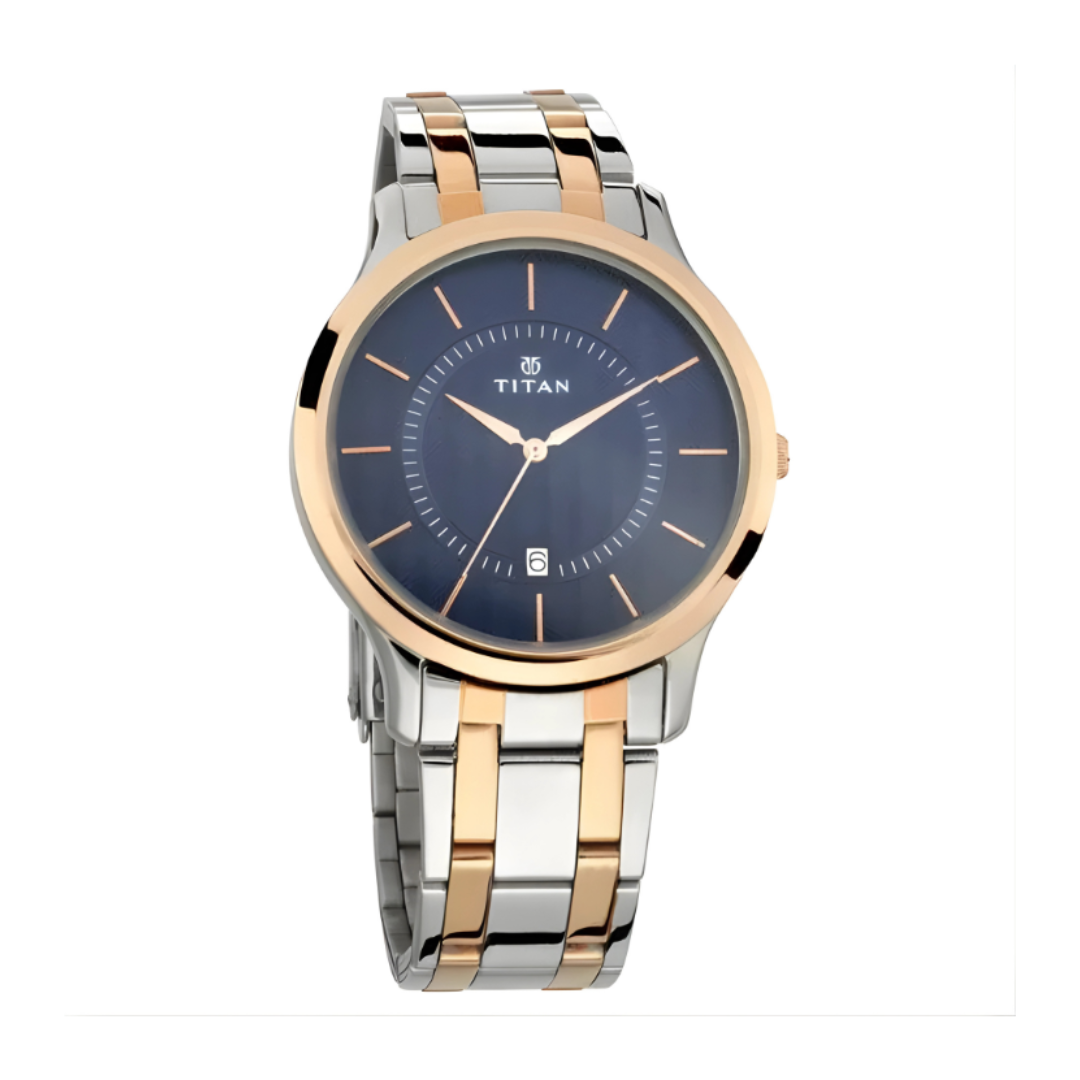 Titan 1825KM01 | Titan Quartz Analog with Date Blue Dial Stainless Steel Strap Watch for Men
