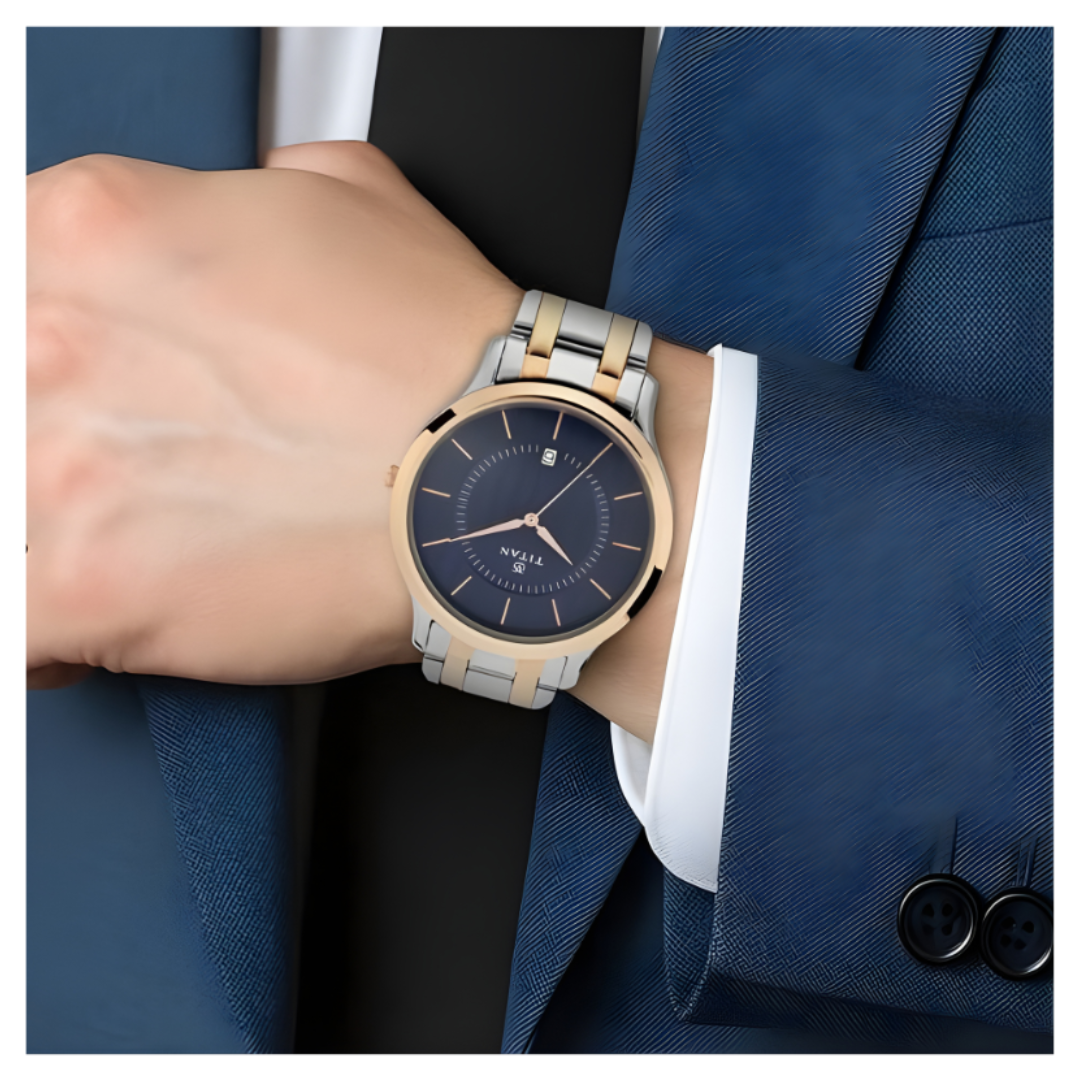Titan 1825KM01 | Titan Quartz Analog with Date Blue Dial Stainless Steel Strap Watch for Men