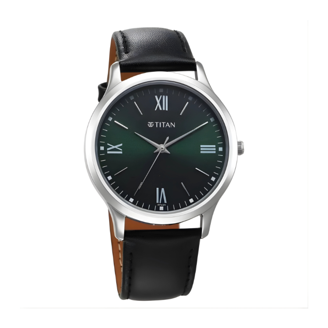 Titan 1825SL16 | Titan Karishma Quartz Analog Green Dial Leather Strap Watch for Men