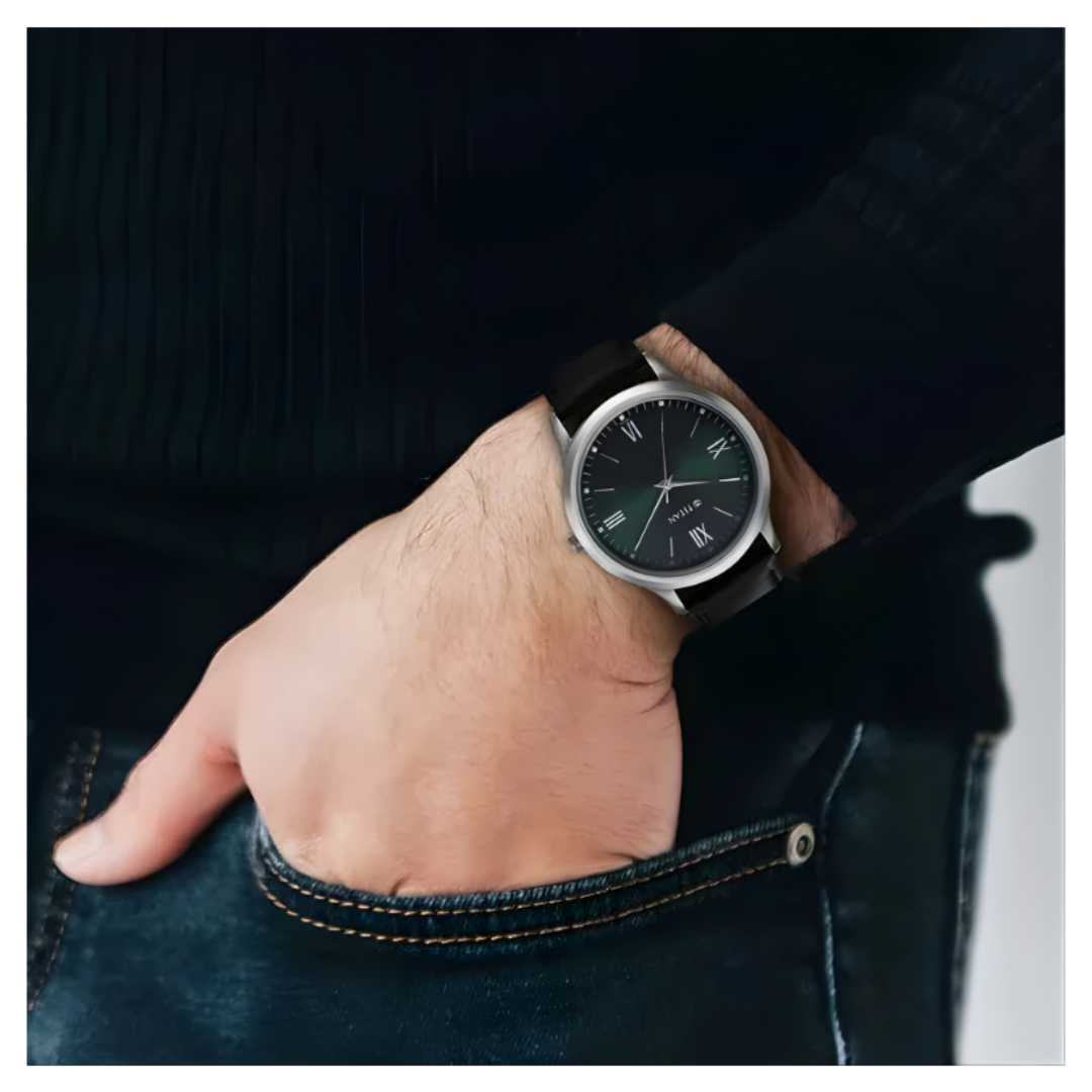 Titan 1825SL16 | Titan Karishma Quartz Analog Green Dial Leather Strap Watch for Men