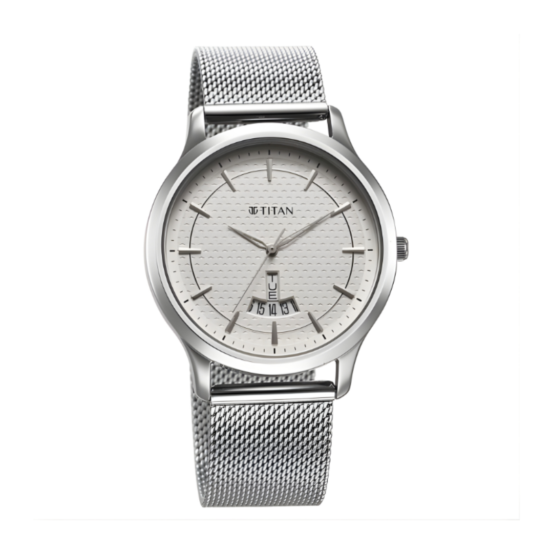Titan 1825SM10 | Titan Karishma Quartz Analog Silver Dial Stainless Steel Strap Watch for Men