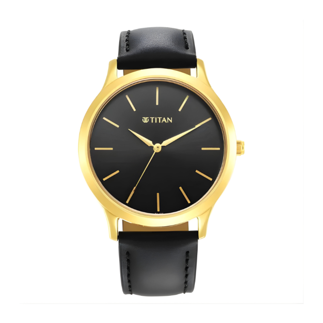 Titan 1825YL03 | Titan Karishma Radiance Black Dial Analog Leather Strap watch for Men