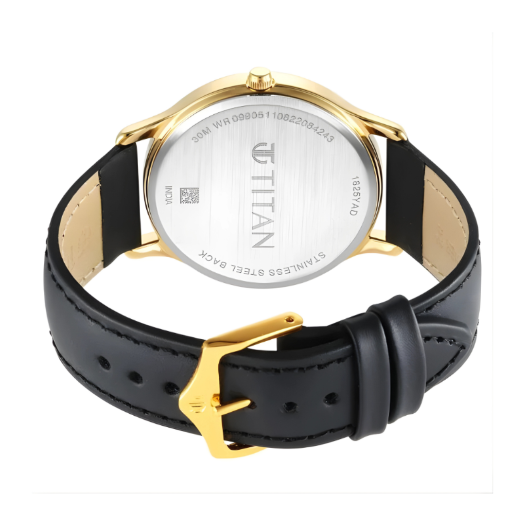 Titan 1825YL03 | Titan Karishma Radiance Black Dial Analog Leather Strap watch for Men