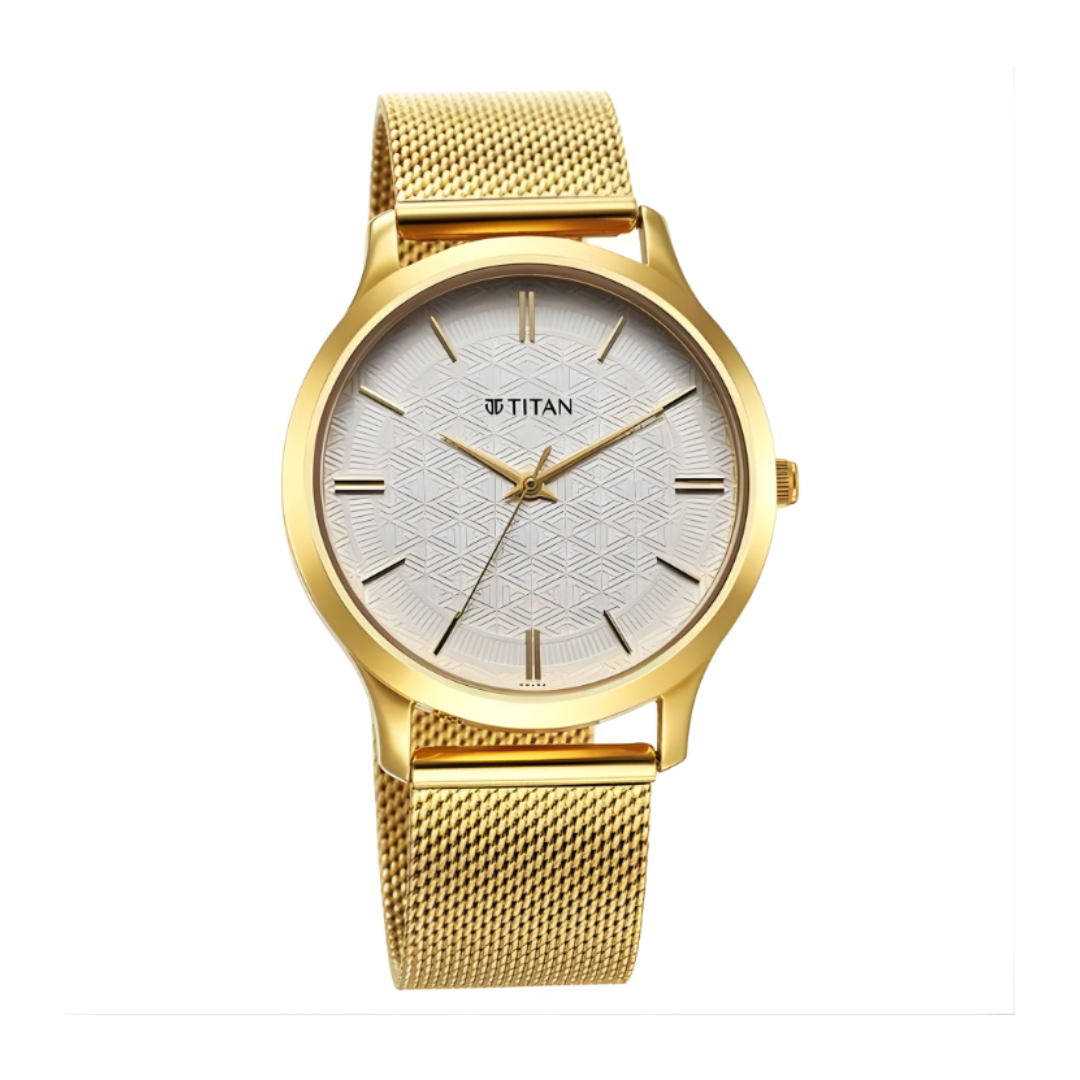 Titan 1825YM11 | Titan Karishma Quartz Analog White Dial Stainless Steel Strap Watch for Men
