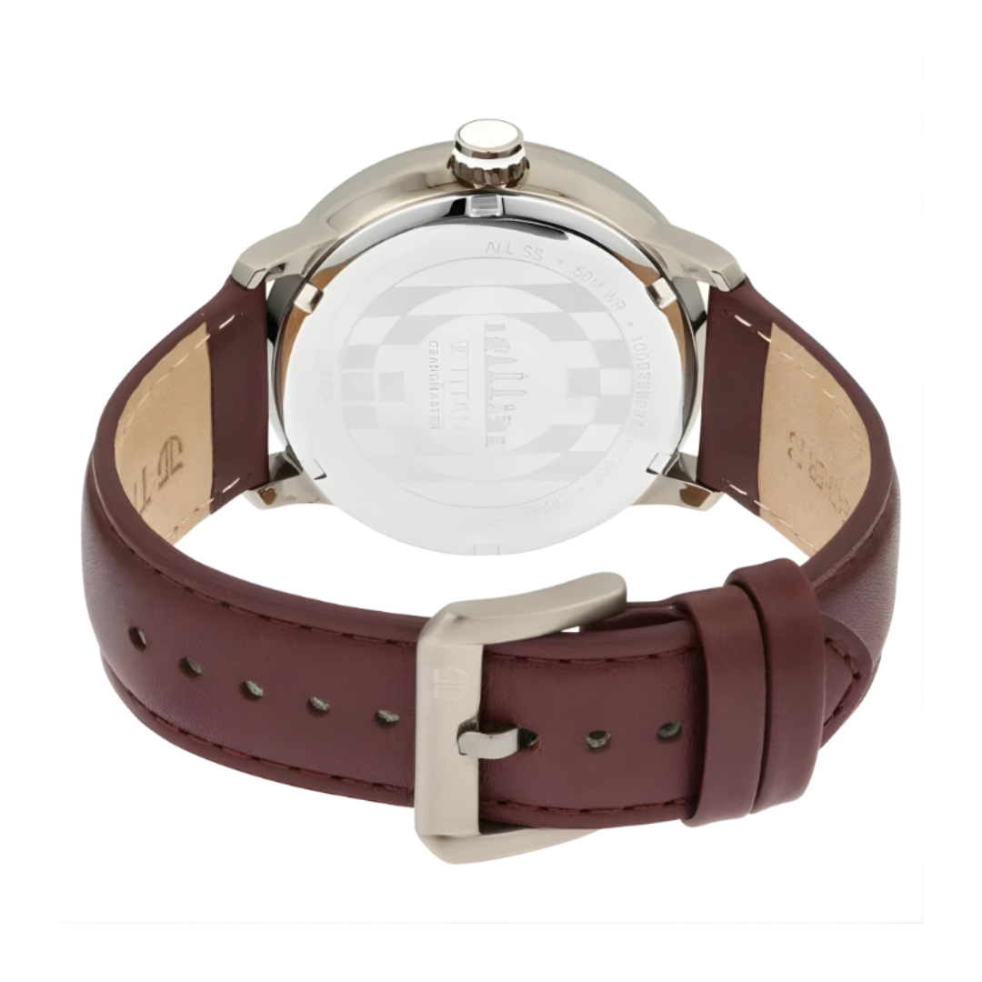 Titan 1828QL02 | Titan Grandmaster White Dial Quartz Analog Leather Strap Watch for Men