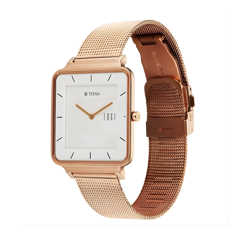 Titan 10017WM01 |Titan Edge Quad Quartz Analog White Dial With Rose Gold Stainless Steel Strap Watch For Men