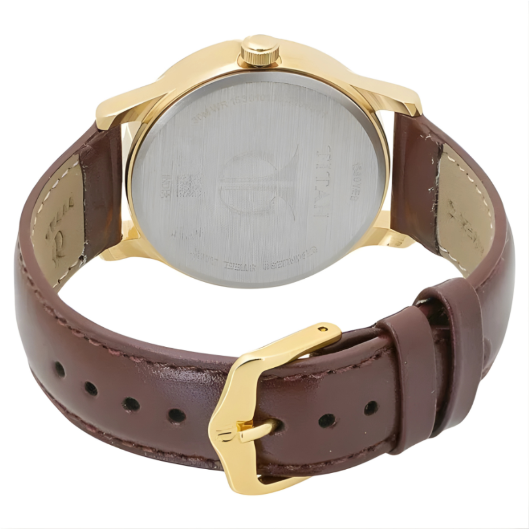 Titan 1580YL05 | Titan Champagne Dial Analog with Day and Date Leather Strap watch for Men