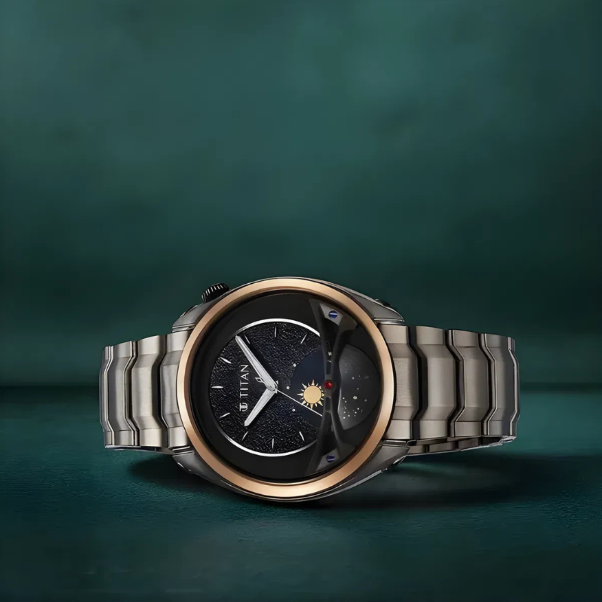 Titan 10010KM01 | Titan Stellar Quartz Multifunction Black Dial Stainless Steel Strap Watch for Men