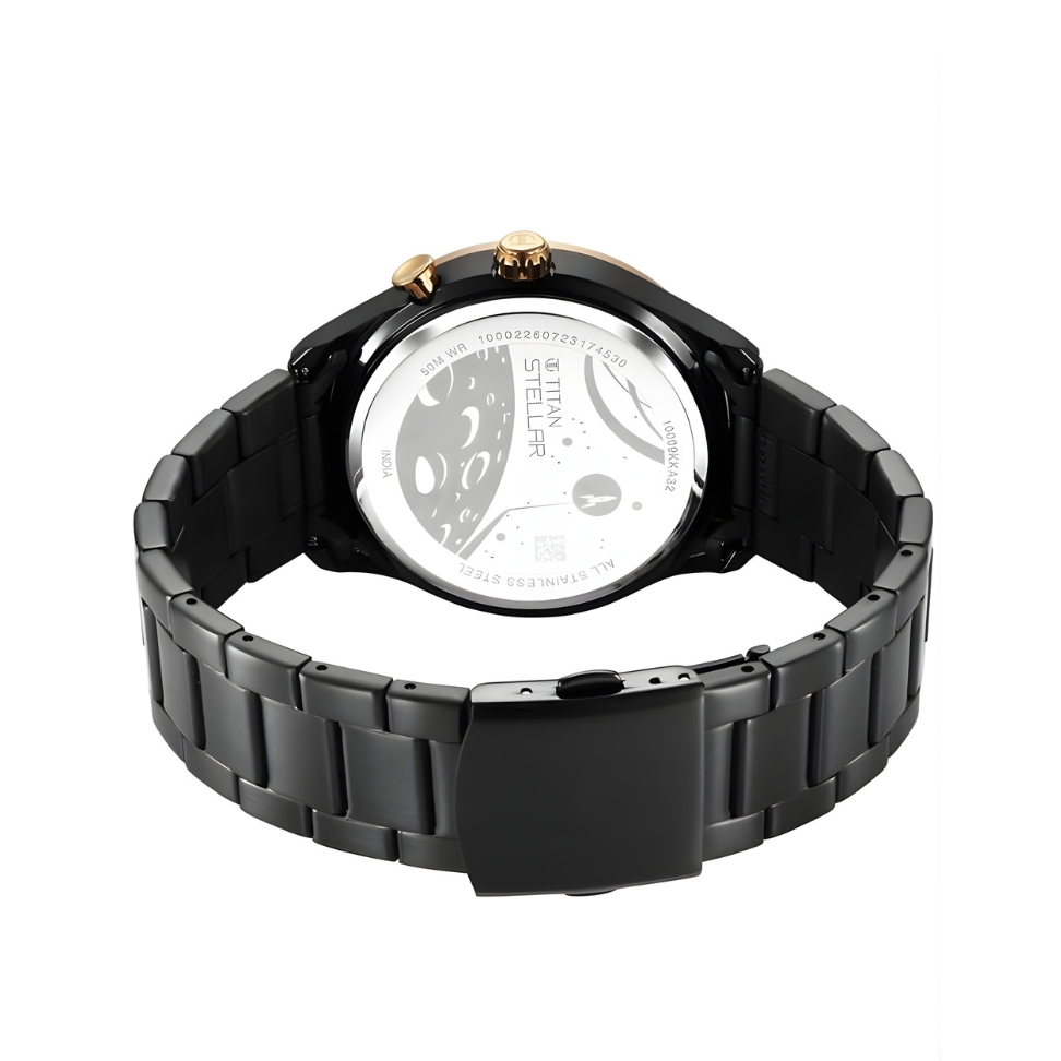 Titan 10009KM02 | Titan Stellar Multifunction Brown Dial Black Stainless Steel Strap Watch For Men