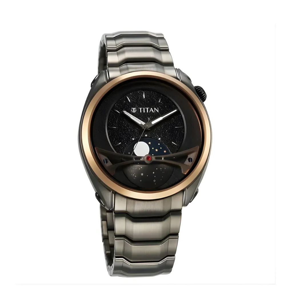 Titan 10010KM01 | Titan Stellar Quartz Multifunction Black Dial Stainless Steel Strap Watch for Men