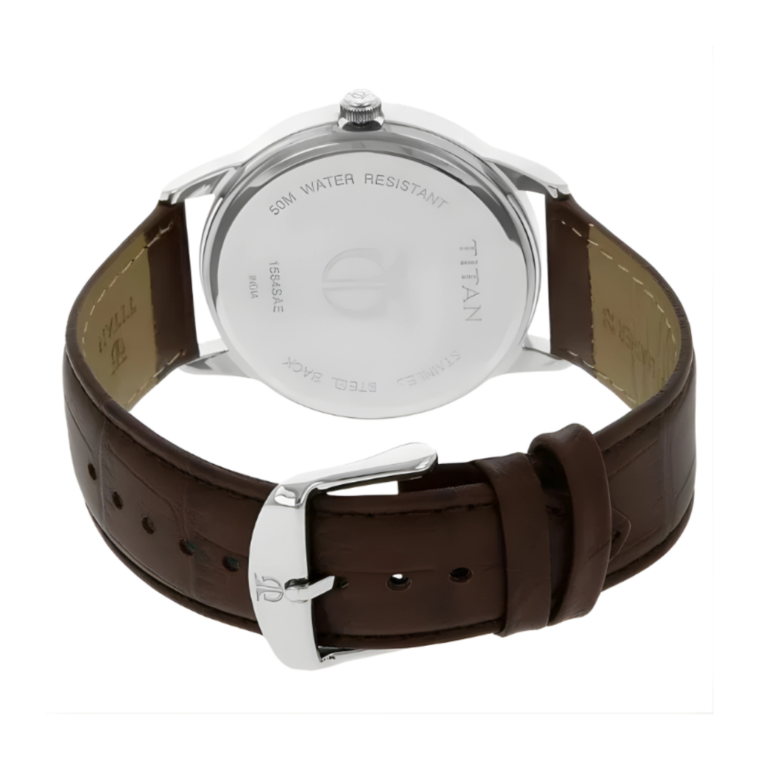 Titan 1584SL03 | Titan ClTitan 1584SL03 classic Silver Dial Analog with Date Leather Strap watch for Men