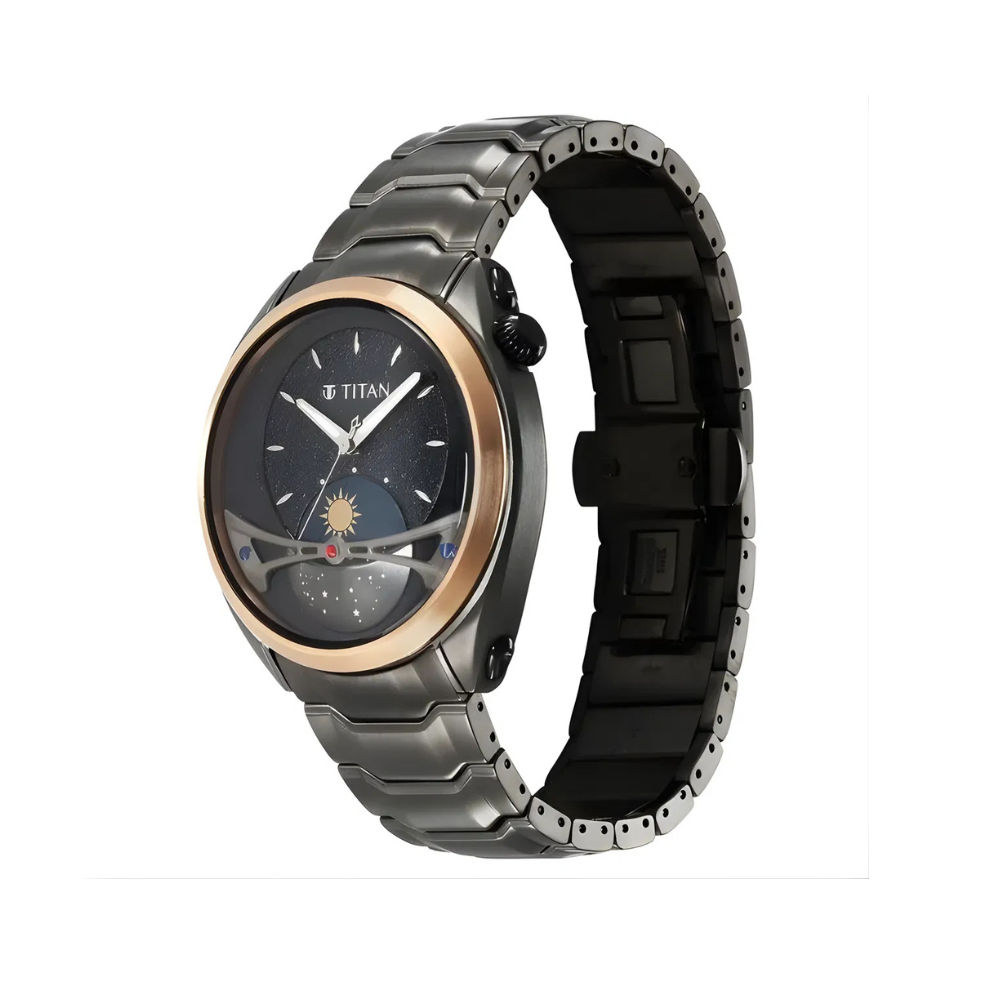 Titan 10010KM01 | Titan Stellar Quartz Multifunction Black Dial Stainless Steel Strap Watch for Men