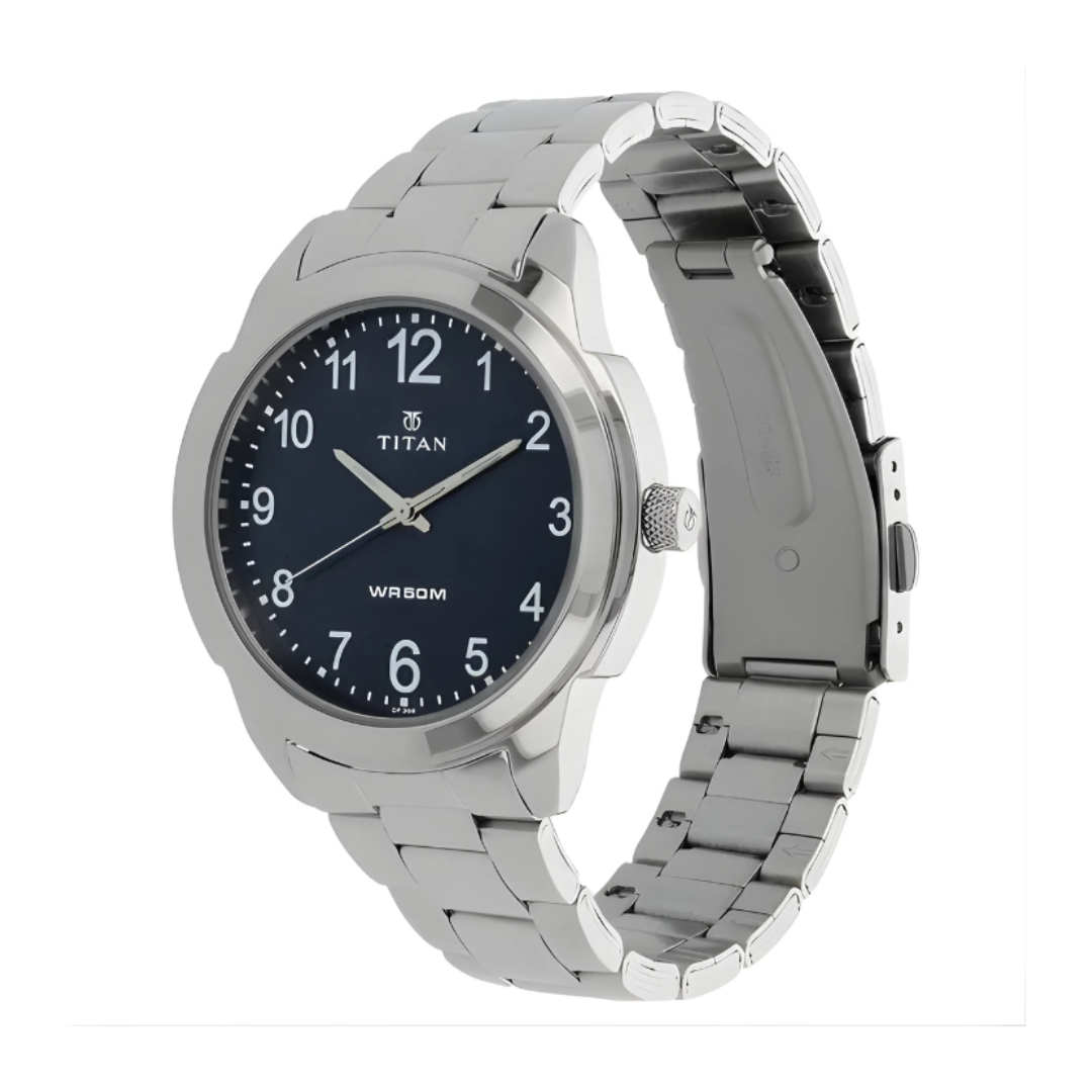 Titan 1585SM01 | Titan Analog Blue Dial Stainless Steel Strap watch for Men