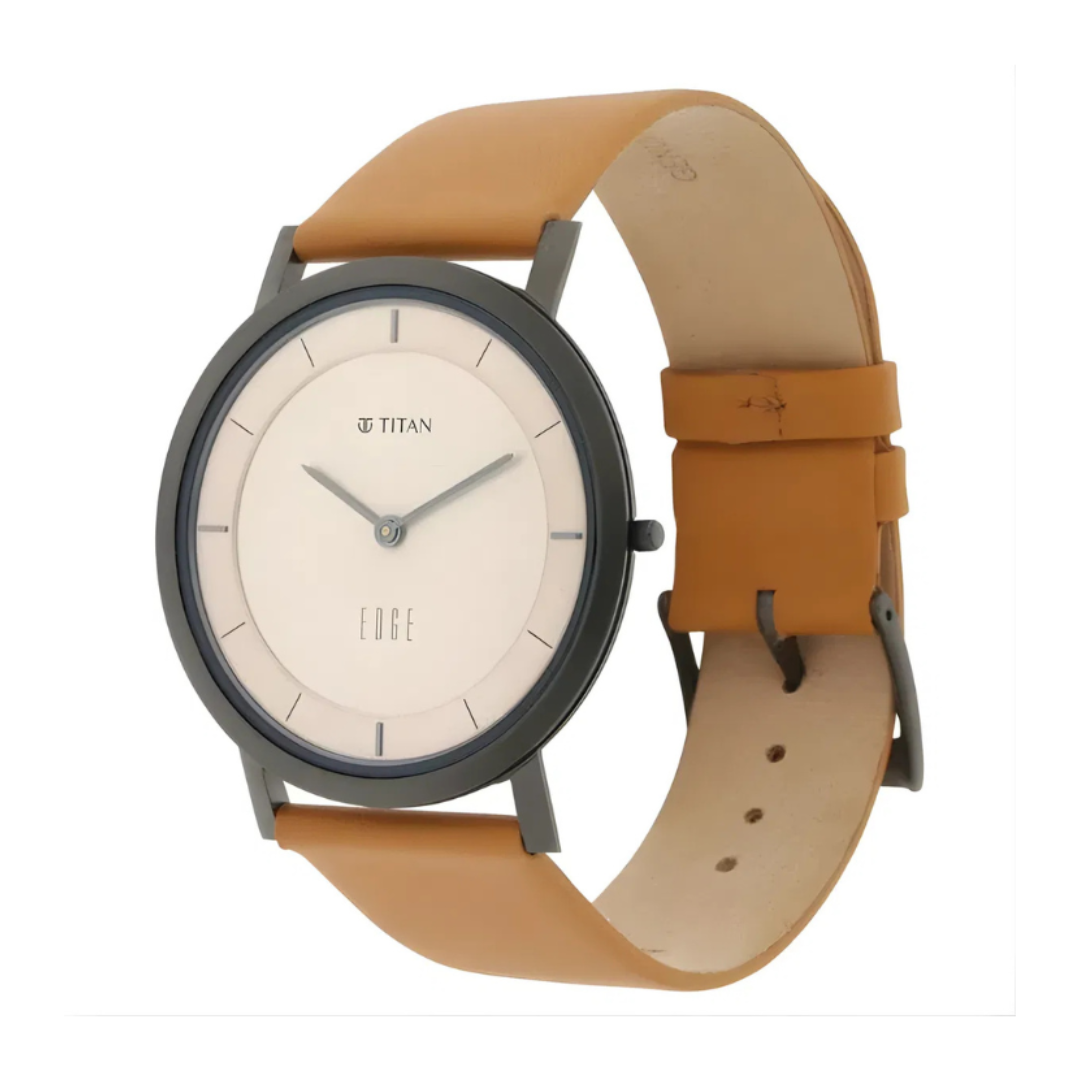 Titan 1595QL01 | Titan Edge Beige Dial Analog Leather Strap watch for Men