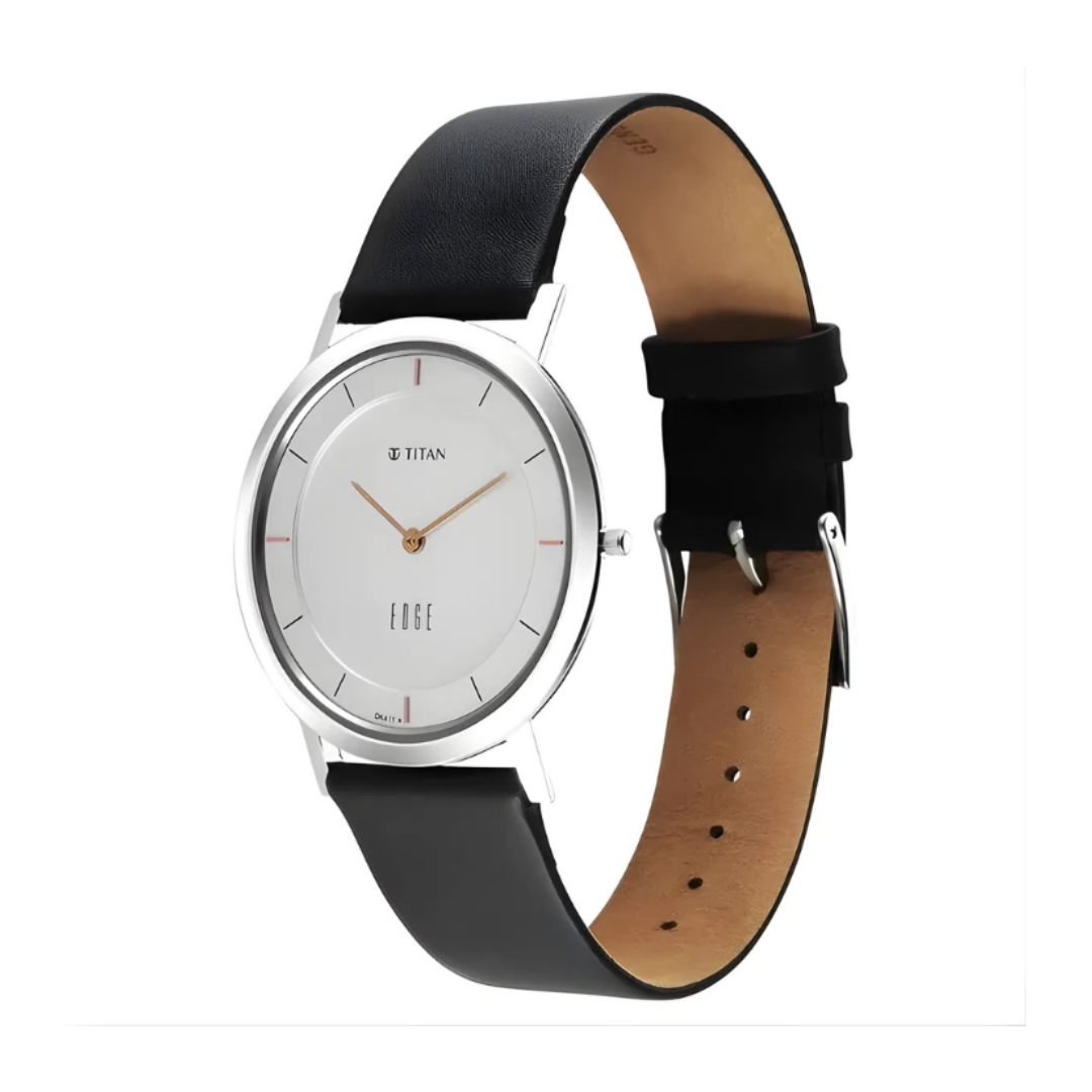 Titan 1595SL06 | Titan Edge Quartz Analog White Dial Blue Leather Strap Watch For Men